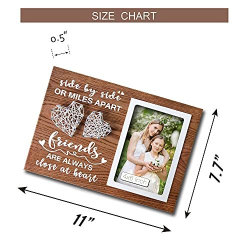 Buecasa Gifts for Best Friends Women Female BFF Sister - Wooden Friends Picture Frame 4x6 Inches with Handmade String Hearts - Image 2