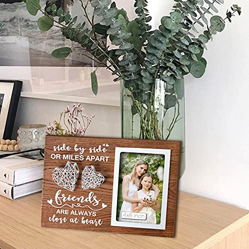 Buecasa Gifts for Best Friends Women Female BFF Sister - Wooden Friends Picture Frame 4x6 Inches with Handmade String Hearts - Image 4