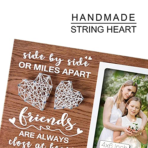 Buecasa Gifts for Best Friends Women Female BFF Sister - Wooden Friends Picture Frame 4x6 Inches with Handmade String Hearts - Image 5