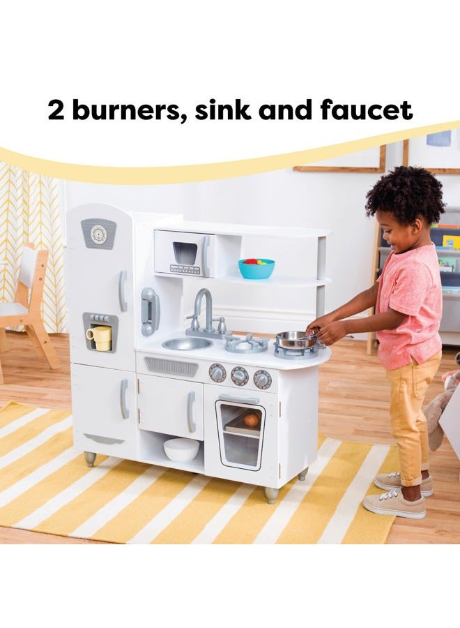 KidKraft مطبخ خشبي قديم للعب مع صانع ثلج تمثيلي وهاتف للعب, أبيض - Image 5