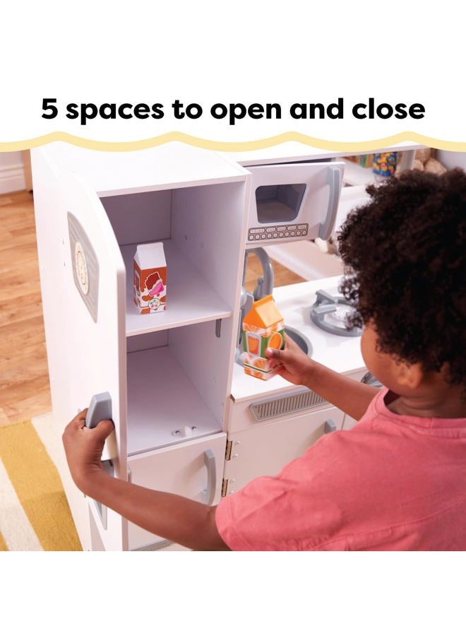 KidKraft مطبخ خشبي قديم للعب مع صانع ثلج تمثيلي وهاتف للعب, أبيض - Image 3
