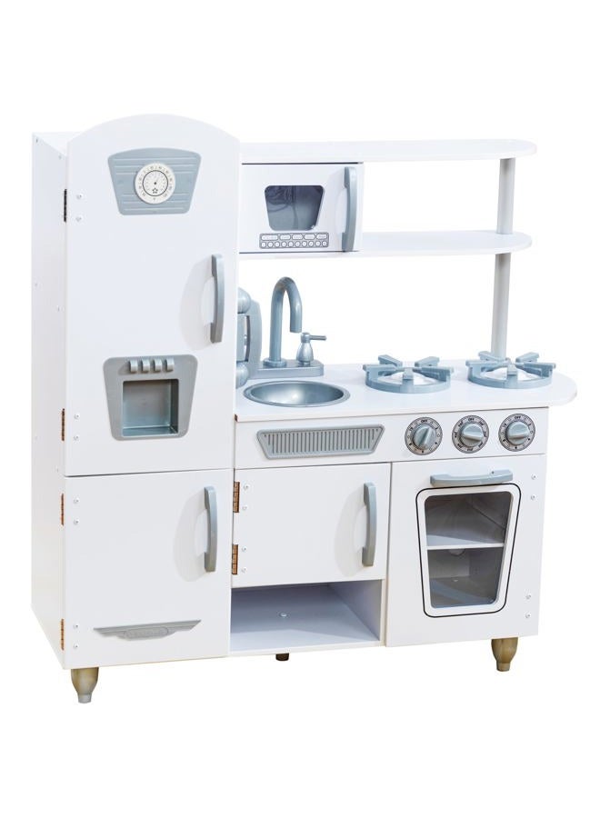 KidKraft مطبخ خشبي قديم للعب مع صانع ثلج تمثيلي وهاتف للعب, أبيض - Image 1