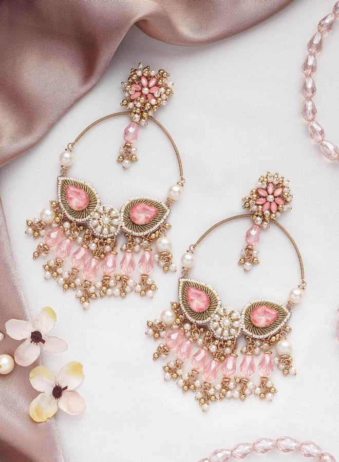 SANJOYA by EVERSTYLISH Embroidered Earrings for Women | Hoop Earrings with Stones, Beads, Pearls & Glass Drops | Lightweight Ethnic & Festive Jewelry for Weddings & Parties - Image 5