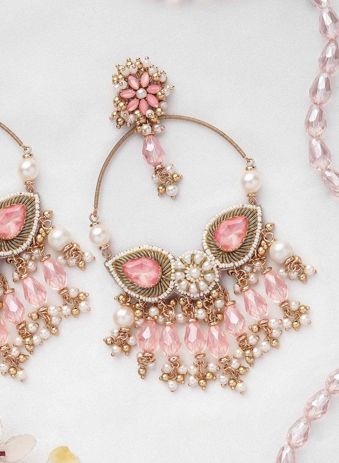 SANJOYA by EVERSTYLISH Embroidered Earrings for Women | Hoop Earrings with Stones, Beads, Pearls & Glass Drops | Lightweight Ethnic & Festive Jewelry for Weddings & Parties - Image 4