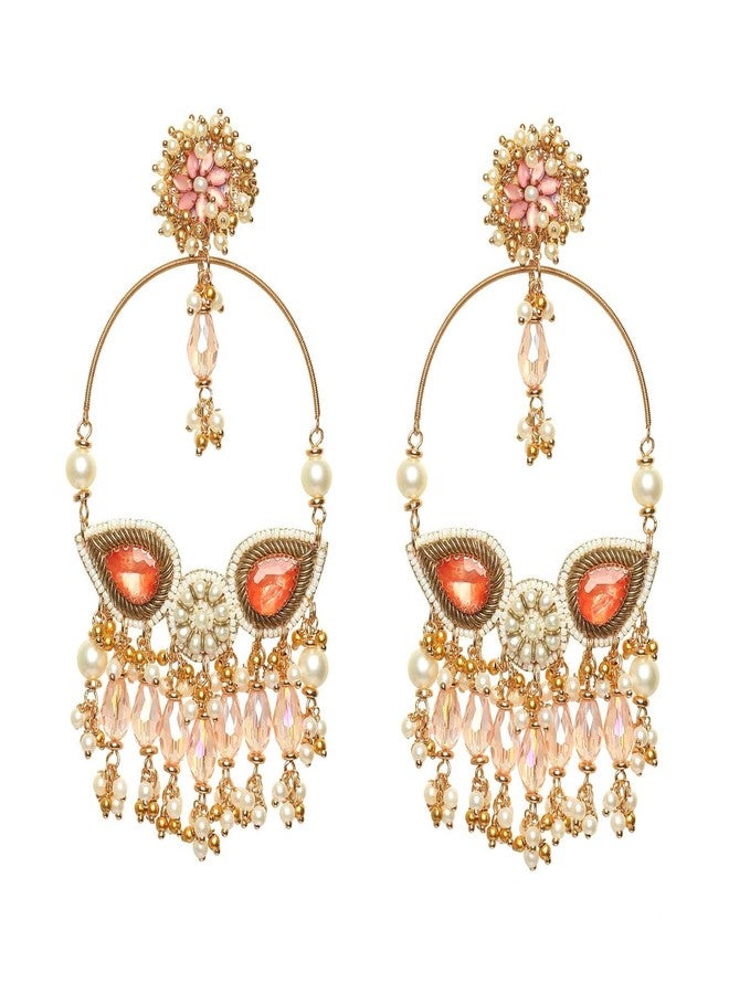 SANJOYA by EVERSTYLISH Embroidered Earrings for Women | Hoop Earrings with Stones, Beads, Pearls & Glass Drops | Lightweight Ethnic & Festive Jewelry for Weddings & Parties - Image 1