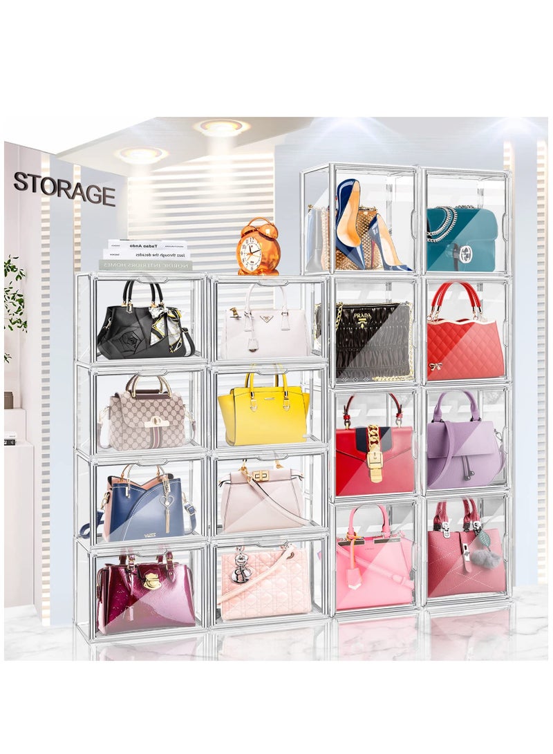 Arabest 4 Piece Closet Clear Plastic Handbag Organizer,Acrylic Purse and Handbag Display Box,Stackable Organizer,Handbag Organizer with Magnetic Door for Clutches,Purses,Books and Toys - Image 3