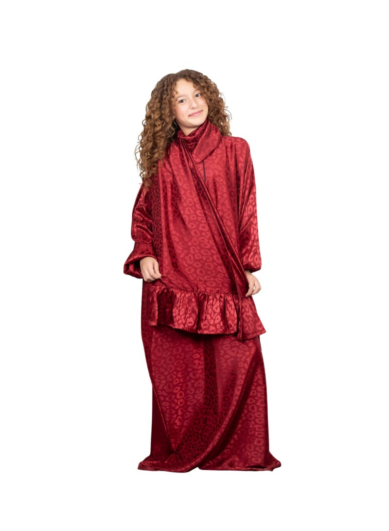 Bahga Fashion Girls’ Kids Prayer Dress – Soft Imported Satin – Elegant & Comfortable Loose Fit – Suitable for Ages 4–7 - BERGANDY - Image 2