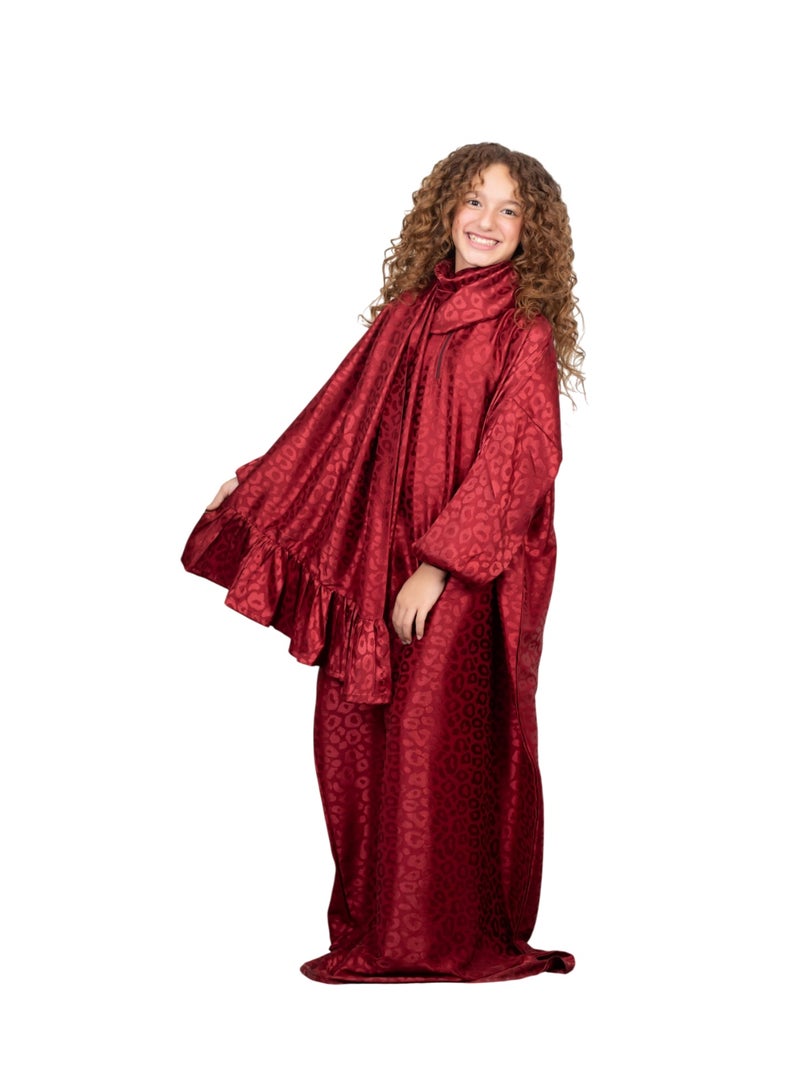 Bahga Fashion Girls’ Kids Prayer Dress – Soft Imported Satin – Elegant & Comfortable Loose Fit – Suitable for Ages 4–7 - BERGANDY - Image 5