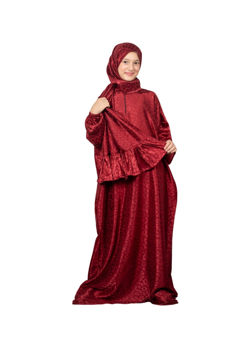 Bahga Fashion Girls’ Kids Prayer Dress – Soft Imported Satin – Elegant & Comfortable Loose Fit – Suitable for Ages 4–7 - BERGANDY - Image 1