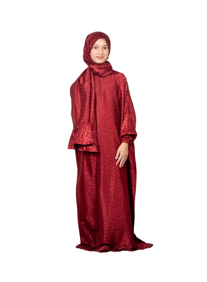 Bahga Fashion Girls’ Kids Prayer Dress – Soft Imported Satin – Elegant & Comfortable Loose Fit – Suitable for Ages 4–7 - BERGANDY - Image 3