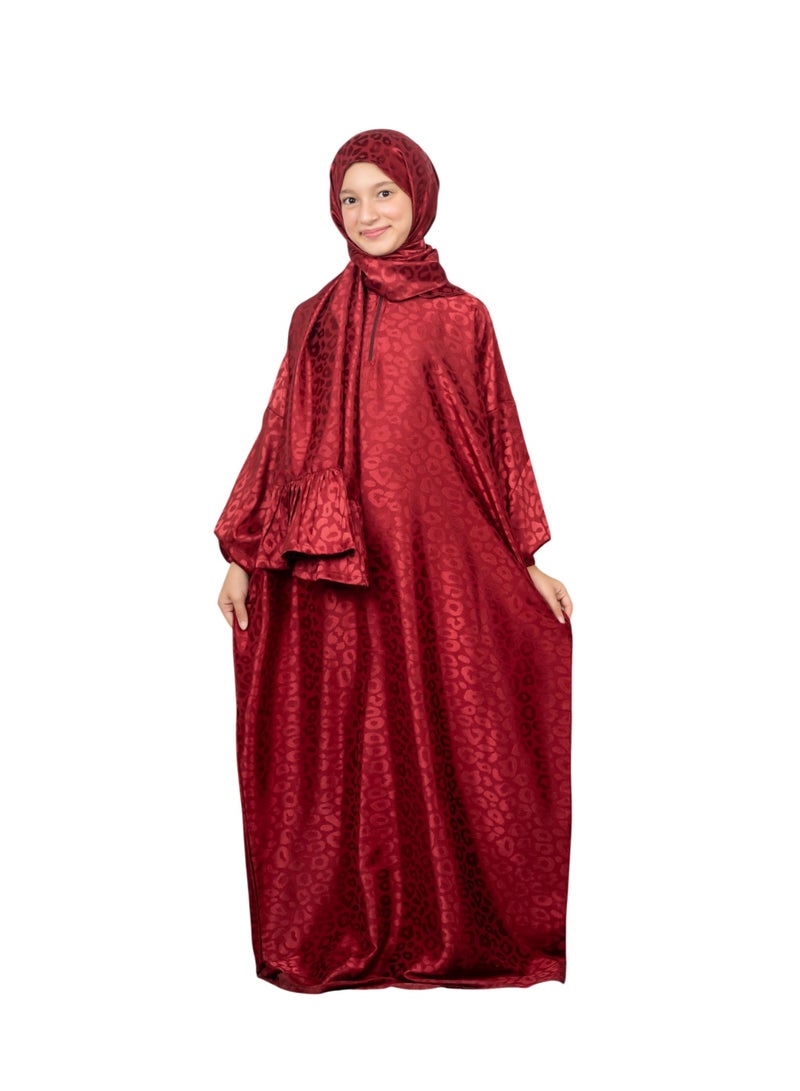 Bahga Fashion Girls’ Kids Prayer Dress – Soft Imported Satin – Elegant & Comfortable Loose Fit – Suitable for Ages 4–7 - BERGANDY - Image 4