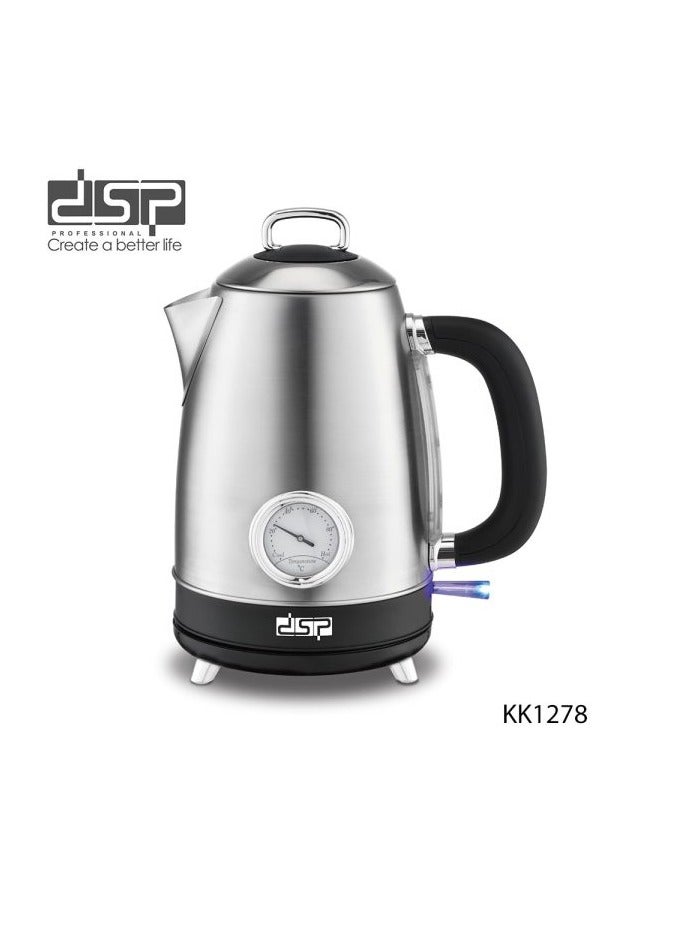 DSP 1.7L Cordless Electric Kettle with Temperature Guage Stainless Steel, KK1278 - Image 1