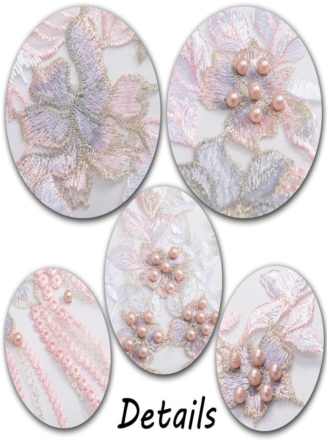 FixrWre Beaded Pearl Flower Fabric Lace Applique, Floral Embroidered Patches Handmade Sewing Tool for DIY Neckline Bodice Wedding Bridal Prom Dress(Pink-Large) - Image 4
