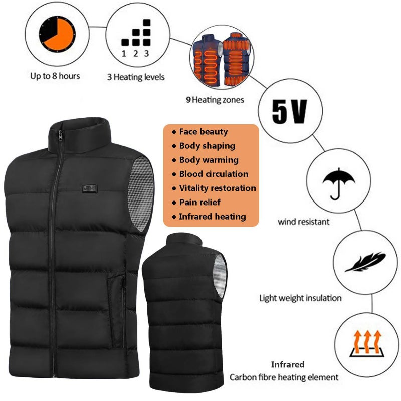 Heated Vest For Men Women, Eigffole USB Rechargeable Electric Jacket 9 Heating Zones Down Vests Hunting, Battery not Included - Image 3