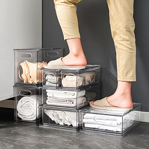 MANO Fridge Drawer Pull Out Stackable Bins with Handle Clear Refrigerator Drawers Organizer Food Storage Container Box Plastic Produce Saver for Pantry, Cabinet, Kitchen, Clothes（4Pack） - Image 5