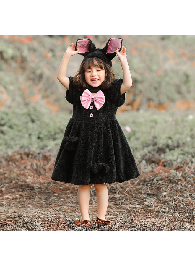 NIBEMINENT Halloween costumes, children's stage play performance costumes, black cute and obedient rabbit dress with drooping ears, princess dress - Image 1