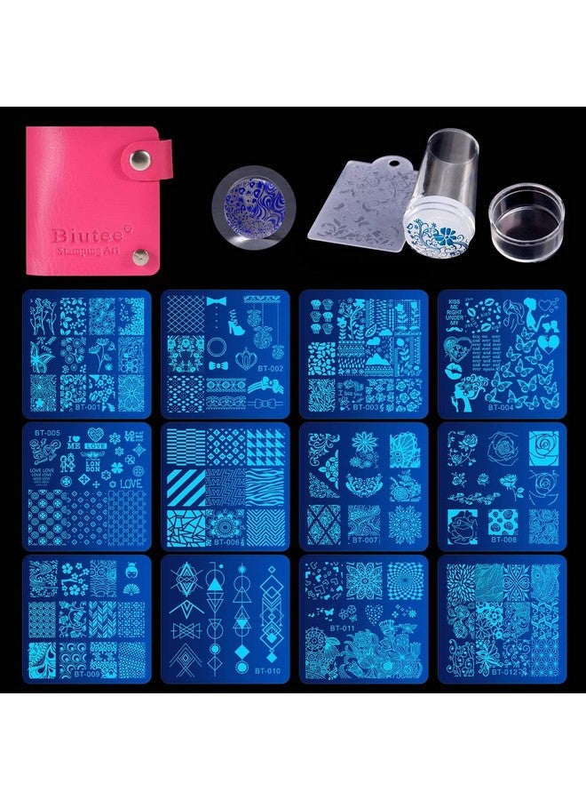 بيوتي مجموعة لوحات ختم الأظافر 12 قطعة قوالب 8 ألوان طلاء الأظافر جل ختم الأظافر مكشطة حقيبة تخزين مجموعة لوحات فنية للأظافر تصميم زهرة الحيوان - Image 3