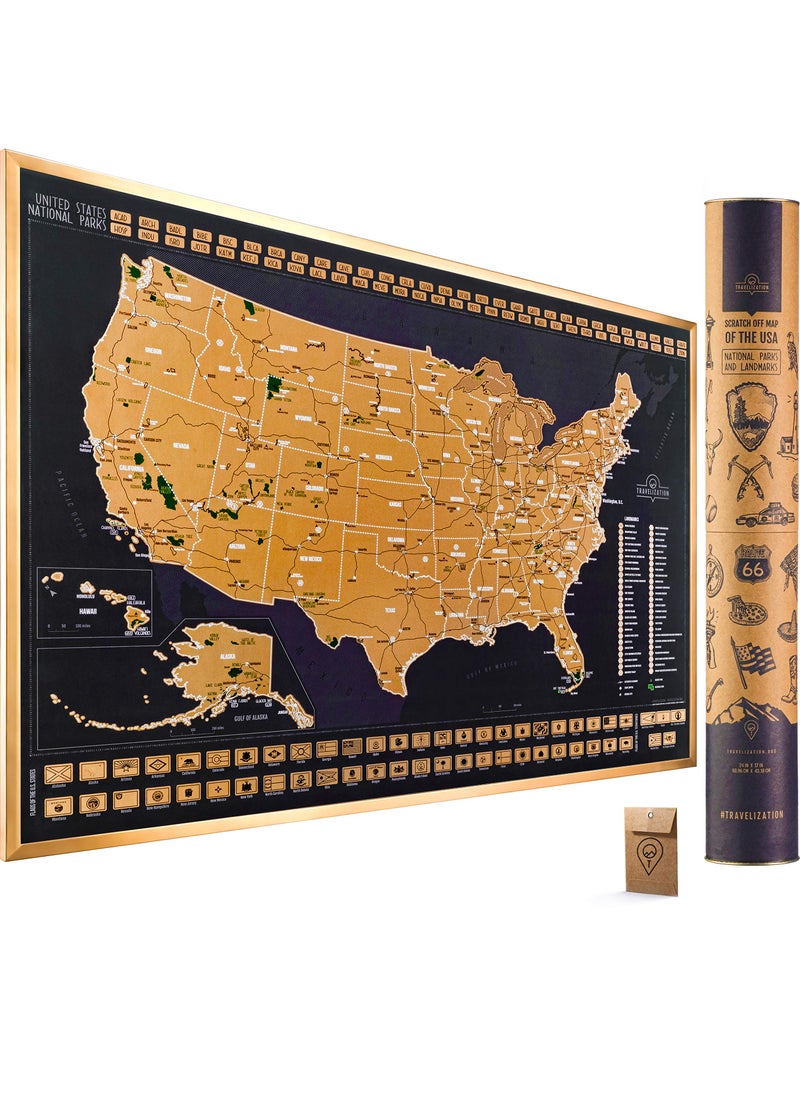 Travelization Travelization Scratch Off Map of United States 24 x 17 Frameable USA Scratch Map with National Parks Highest Peaks and Vibrant Colors Ideal for Travelers Black 