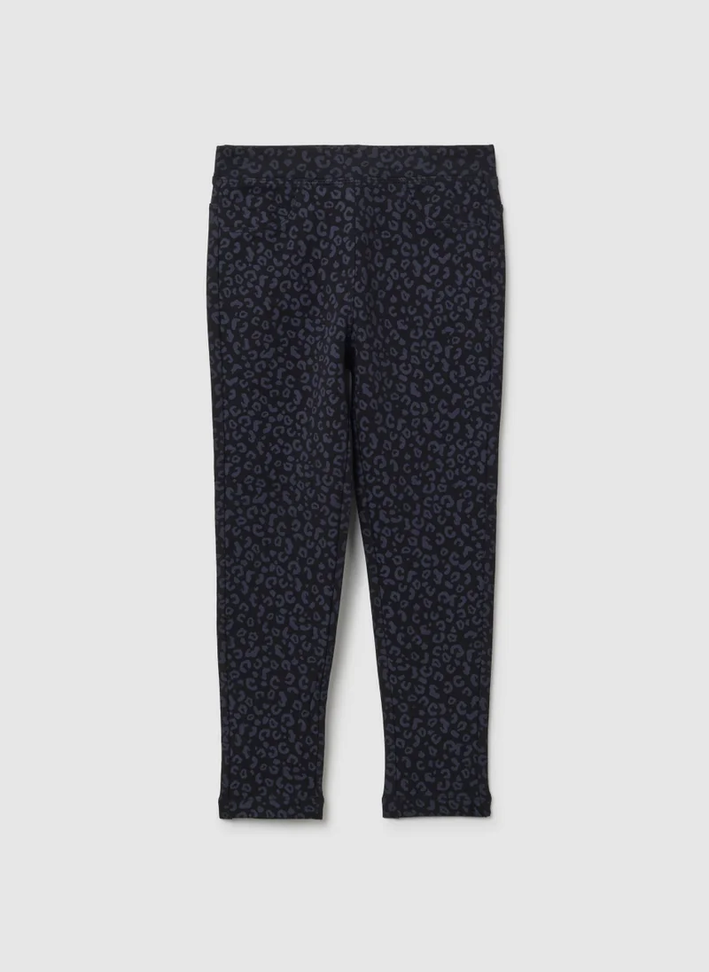 او في اس GIRLS' BLACK SLIM FIT COTTON TREGGINGS