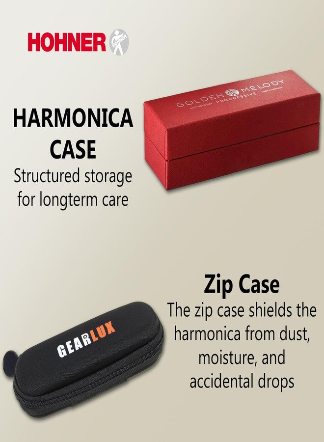 Hohner Golden Melody Harmonica - Key of C Bundle with Zip Case, Instructional Manual, and Austin Bazaar Polishing Cloth - Image 4