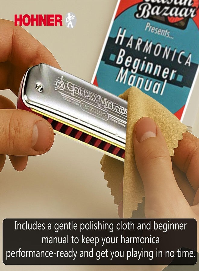 Hohner Golden Melody Harmonica - Key of C Bundle with Zip Case, Instructional Manual, and Austin Bazaar Polishing Cloth - Image 3