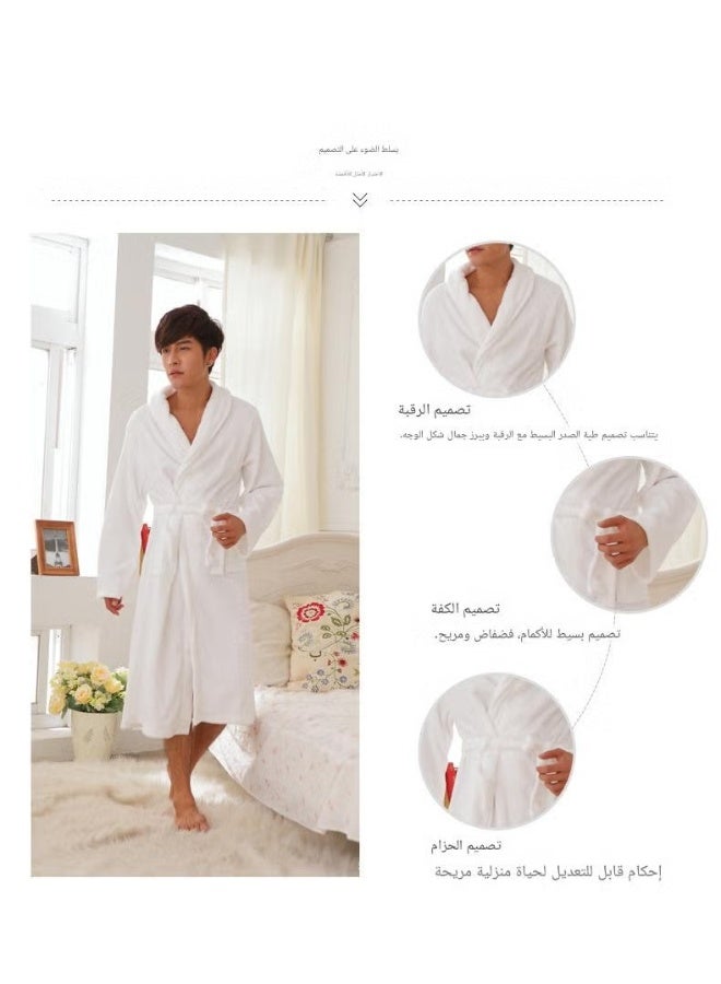 Luxury Hotel Style Unisex Bathrobe - 100% Premium Cotton, Ultra-Soft & Plush Spa Robe for Men & Women - Super Absorbent, Breathable & Skin-Friendly - White - Image 2