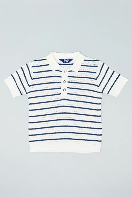 أر أند بي Striped Polo T-Shirt with Short Sleeves