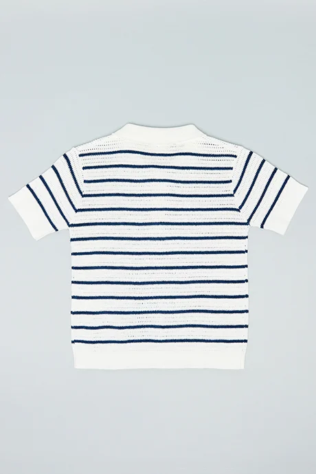 أر أند بي Striped Polo T-Shirt with Short Sleeves