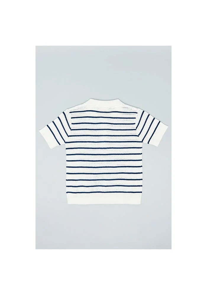 أر أند بي Striped Polo T-Shirt with Short Sleeves