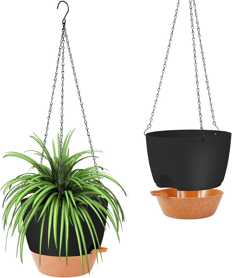 GARDIFE Hanging Planter, 10 inch Hanging planters for Indoor. Outdoor Plants, Self Watering Plant Pot, 2 Pack Large self Watering Hanging Planter, Black - Image 1