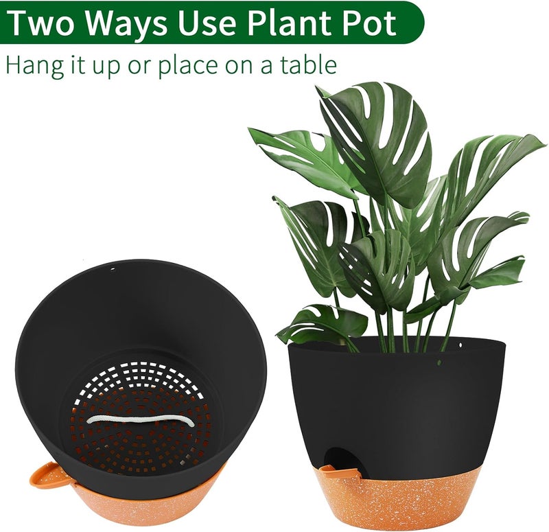 GARDIFE Hanging Planter, 10 inch Hanging planters for Indoor. Outdoor Plants, Self Watering Plant Pot, 2 Pack Large self Watering Hanging Planter, Black - Image 5
