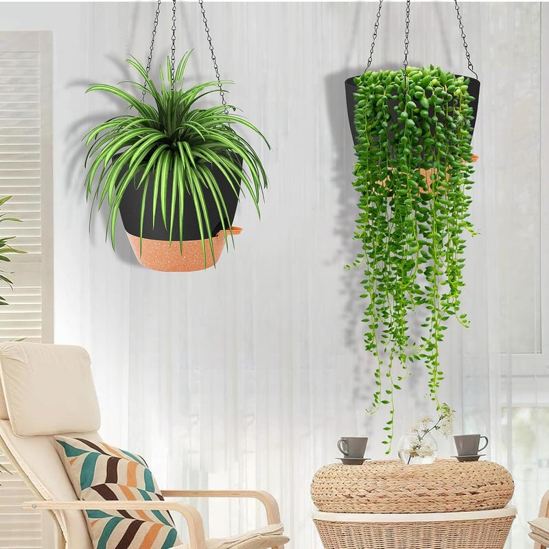GARDIFE Hanging Planter, 10 inch Hanging planters for Indoor. Outdoor Plants, Self Watering Plant Pot, 2 Pack Large self Watering Hanging Planter, Black - Image 4