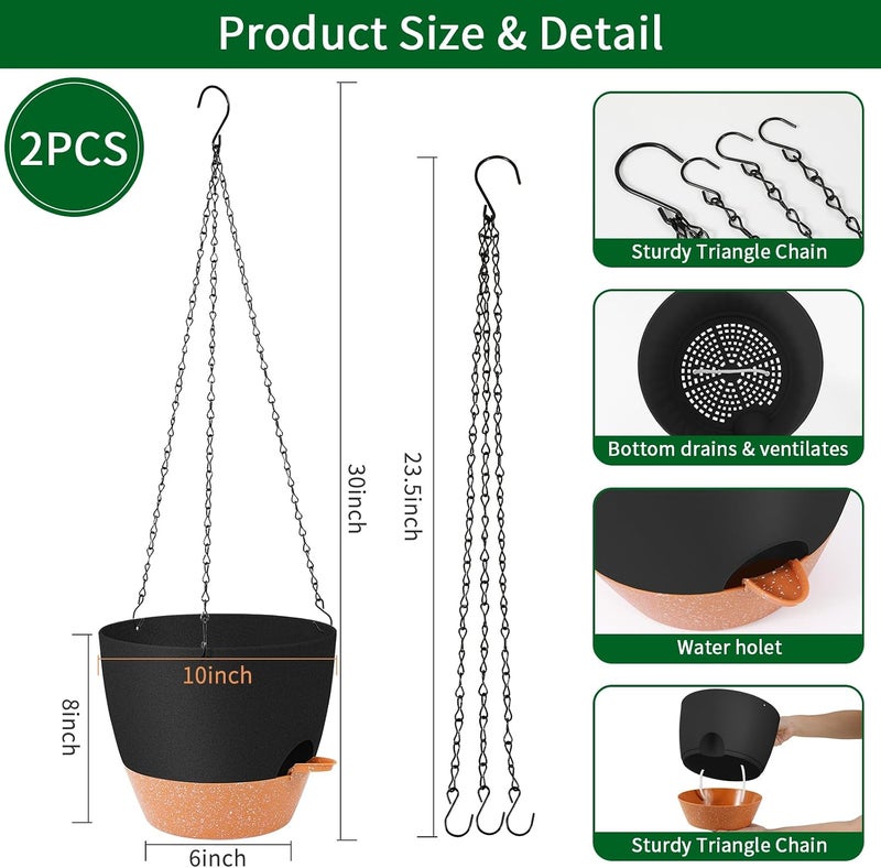 GARDIFE Hanging Planter, 10 inch Hanging planters for Indoor. Outdoor Plants, Self Watering Plant Pot, 2 Pack Large self Watering Hanging Planter, Black - Image 2
