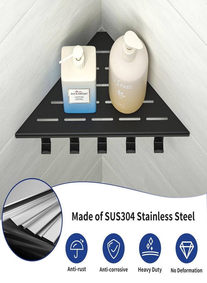 Bernkot 10‘’ Corner Shower Shelf, 304 Stainless Steel Shelves for Bathroom, Grout in Shelf with Hooks for Tiled Wall (Matte Black) - Image 4