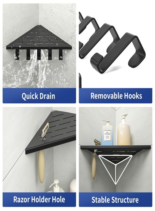 Bernkot 10‘’ Corner Shower Shelf, 304 Stainless Steel Shelves for Bathroom, Grout in Shelf with Hooks for Tiled Wall (Matte Black) - Image 3