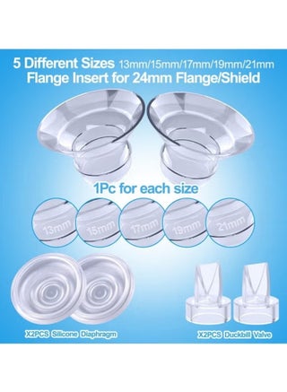 9 Pack Breast Milk Pump Inserts 13/15/17/19/21mm Compatible with Momcozy Wearable Breast Pump, for TSRETE/Spectra/Medela 24mm Shields, Include Silicone Diaphragm&Duckbill Valve - view 4