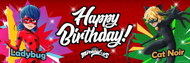 Poster Foundry Miraculous Ladybug Party Supplies Banner For Birthday Decoration Lady Bug and Cat Noir Poster Wall Art 3 Feet 36x12 - Image 1