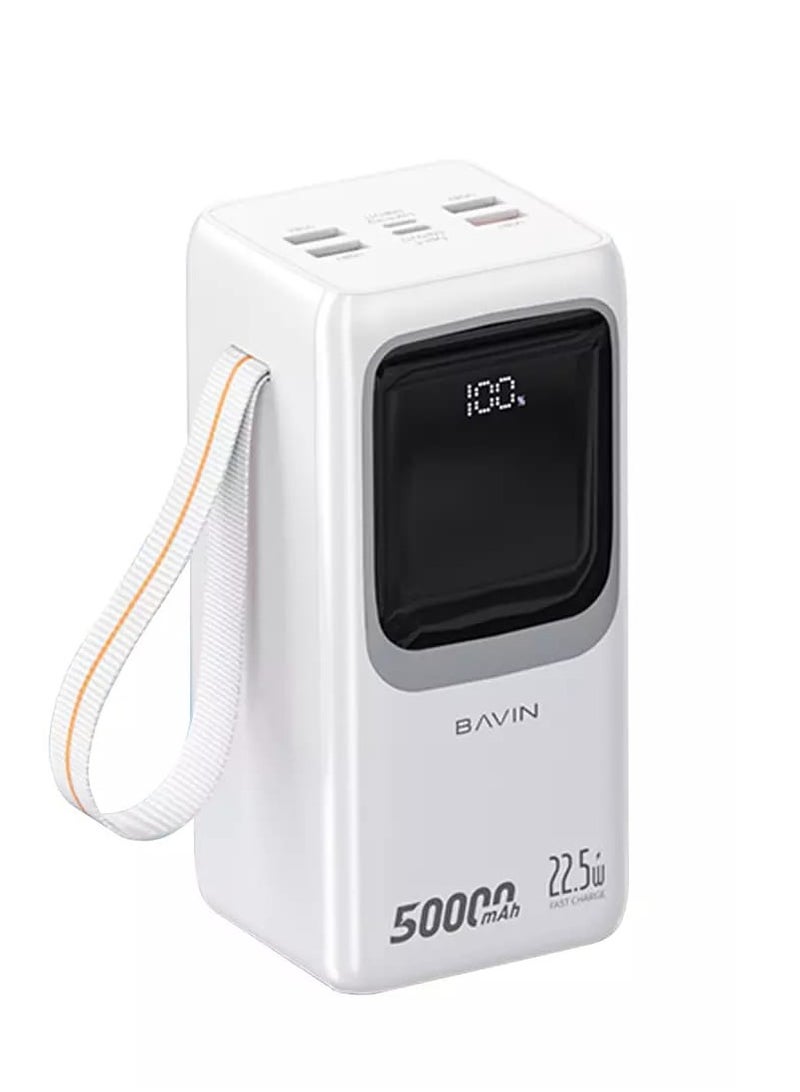 Bavin 50000mAh Power Bank Large Battery Capacity Multiple Inputs and Outputs Built-in LED Flashlight Large Digital Display and Hanging Lanyard for Charging Tablets, Cell Phones, Digital Cameras and Games White  - Image 1