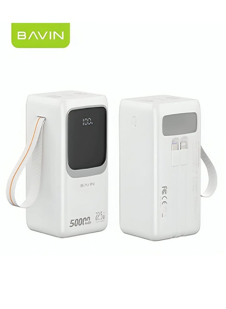 Bavin 50000mAh Power Bank Large Battery Capacity Multiple Inputs and Outputs Built-in LED Flashlight Large Digital Display and Hanging Lanyard for Charging Tablets, Cell Phones, Digital Cameras and Games White  - Image 2