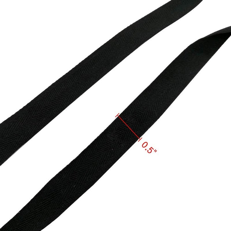 Natural Cotton Twill Tape 50 Yards 1/2 Inch Bunting Bias Tape Herringbone Webbing Tape Roll for Apron Sewing Dressmaking Craft (Black)
