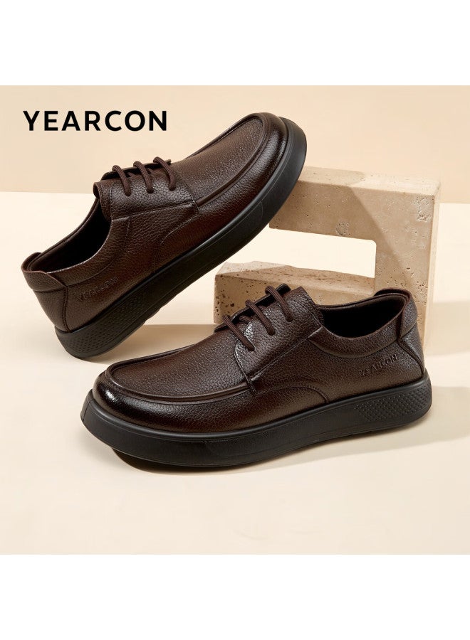 YEARCON Eierkang Men's Sheepskin Lace-up Business Casual Soft Sole Soft Surface Dad Shoes 59748w Brown Size 39 - Image 1
