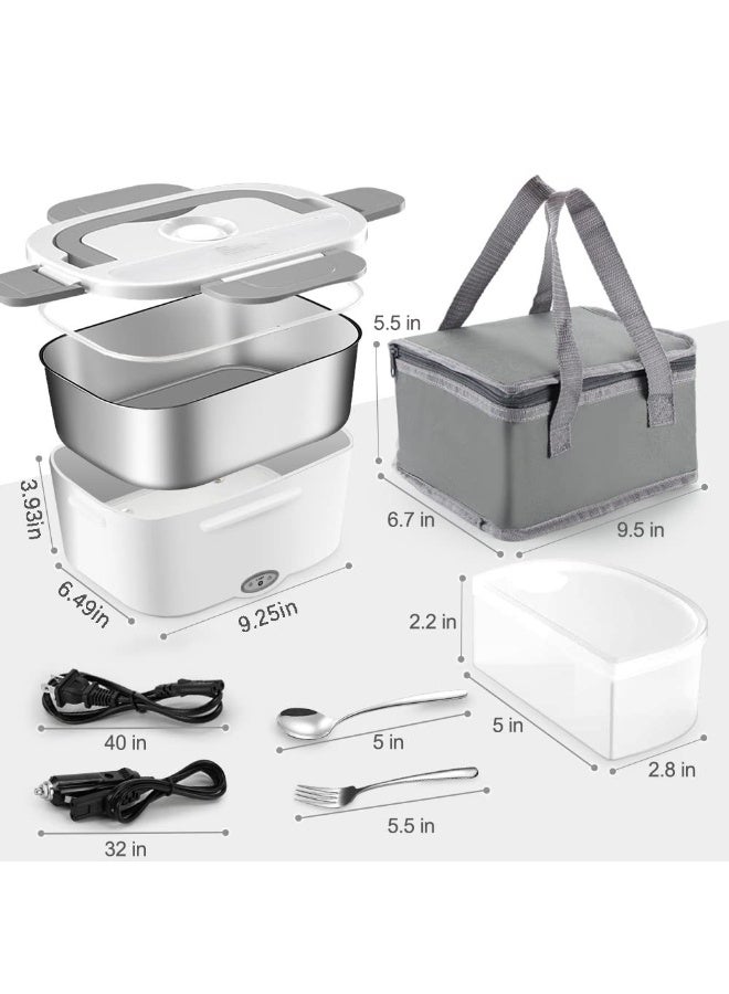 فلوشرينيك صندوق غداء كهربائي، جهاز تسخين طعام محمول 3 في 1، صندوق غداء مزدوج الاستخدام للسيارة والمنزل، تصميم مانع للتسرب، وظيفة تسخين بالميكروويف، مزود بحاوية قابلة للإزالة من الفولاذ المقاوم للصدأ 304، سعة 1.5 لتر، متوافق مع جهد 110 فولت/12 فولت/24 فولت، مناسب للاستخدام في المكتب والسيارة (رمادي فاتح) - Image 2