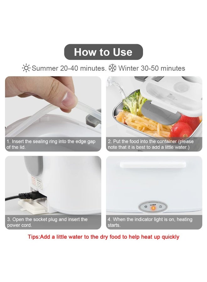 فلوشرينيك صندوق غداء كهربائي، جهاز تسخين طعام محمول 3 في 1، صندوق غداء مزدوج الاستخدام للسيارة والمنزل، تصميم مانع للتسرب، وظيفة تسخين بالميكروويف، مزود بحاوية قابلة للإزالة من الفولاذ المقاوم للصدأ 304، سعة 1.5 لتر، متوافق مع جهد 110 فولت/12 فولت/24 فولت، مناسب للاستخدام في المكتب والسيارة (رمادي فاتح) - Image 5