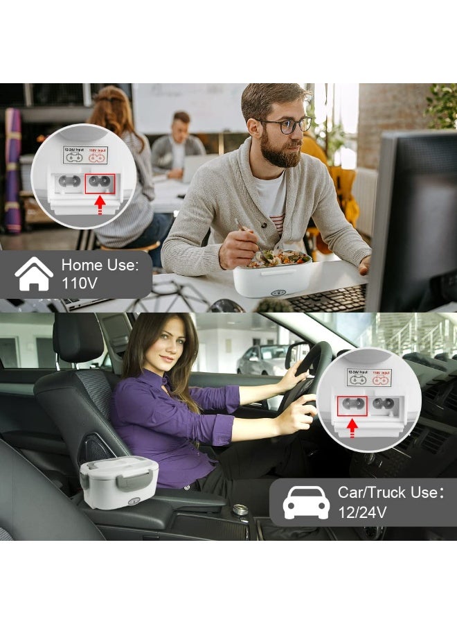 فلوشرينيك صندوق غداء كهربائي، جهاز تسخين طعام محمول 3 في 1، صندوق غداء مزدوج الاستخدام للسيارة والمنزل، تصميم مانع للتسرب، وظيفة تسخين بالميكروويف، مزود بحاوية قابلة للإزالة من الفولاذ المقاوم للصدأ 304، سعة 1.5 لتر، متوافق مع جهد 110 فولت/12 فولت/24 فولت، مناسب للاستخدام في المكتب والسيارة (رمادي فاتح) - Image 3