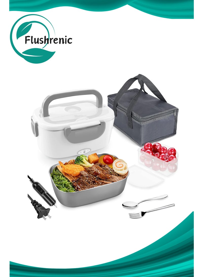 فلوشرينيك صندوق غداء كهربائي، جهاز تسخين طعام محمول 3 في 1، صندوق غداء مزدوج الاستخدام للسيارة والمنزل، تصميم مانع للتسرب، وظيفة تسخين بالميكروويف، مزود بحاوية قابلة للإزالة من الفولاذ المقاوم للصدأ 304، سعة 1.5 لتر، متوافق مع جهد 110 فولت/12 فولت/24 فولت، مناسب للاستخدام في المكتب والسيارة (رمادي فاتح) - Image 1