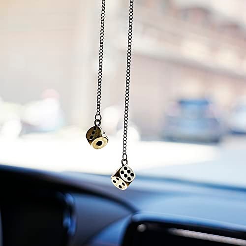 AMIORO Creative Hanging Dice with Dots Car Metal Pendant Rear View Mirrors Charms Ornament (Brass) - Image 4