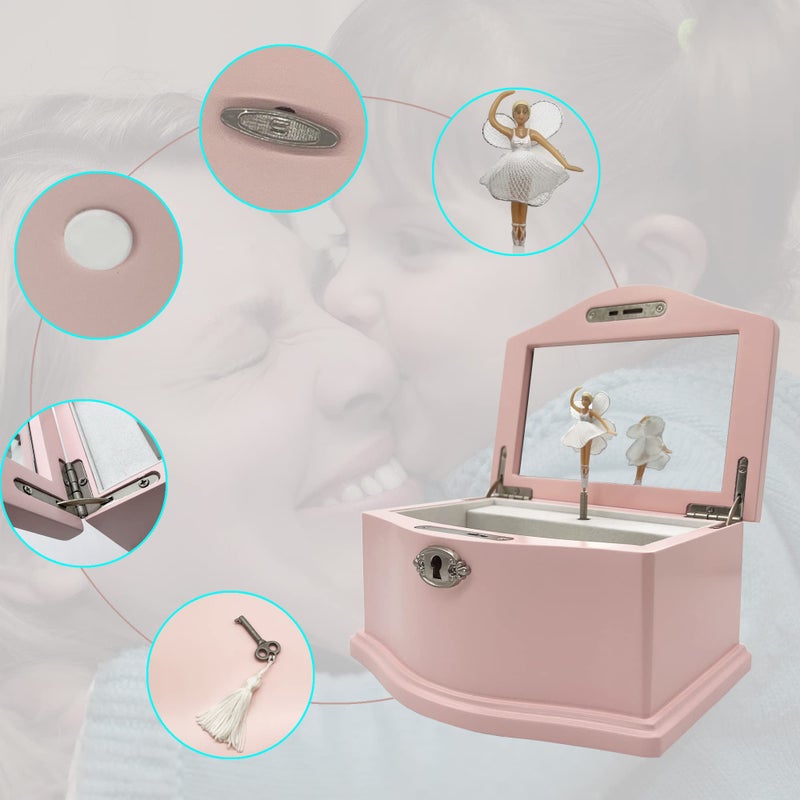 Jozen Gift Medium Pink Ballerina Musical Jewelry Box with Mirror and Lock for Girls,Pink Kid's Jewelry Storage Music Chest,Gifts for Christmas,New Year and All Hoidays - Image 4