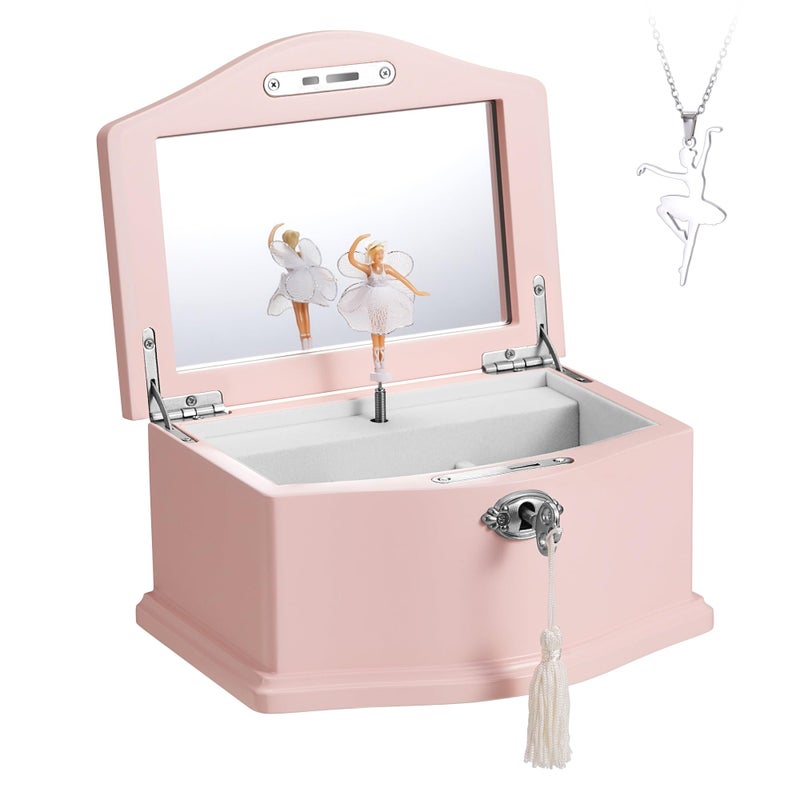 Jozen Gift Medium Pink Ballerina Musical Jewelry Box with Mirror and Lock for Girls,Pink Kid's Jewelry Storage Music Chest,Gifts for Christmas,New Year and All Hoidays - Image 2