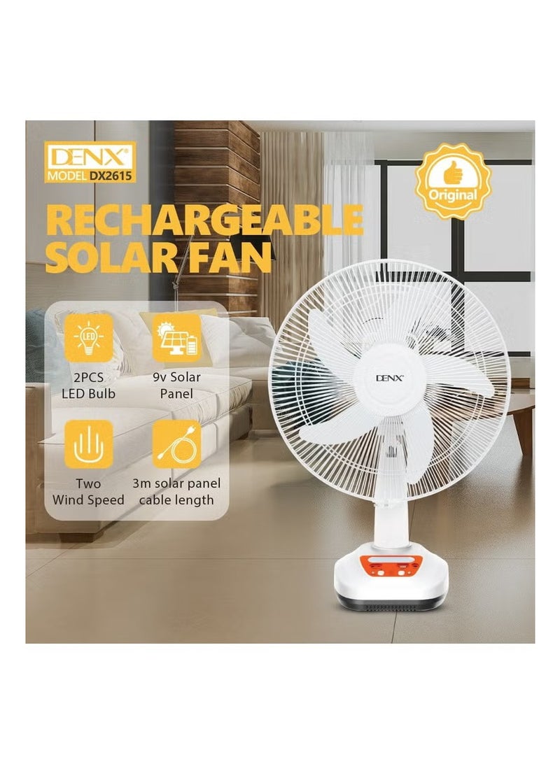 Denx 5-blade solar-powered electric table fan with 2 speeds, 16-inch electric desk fan DX2615 - Image 3