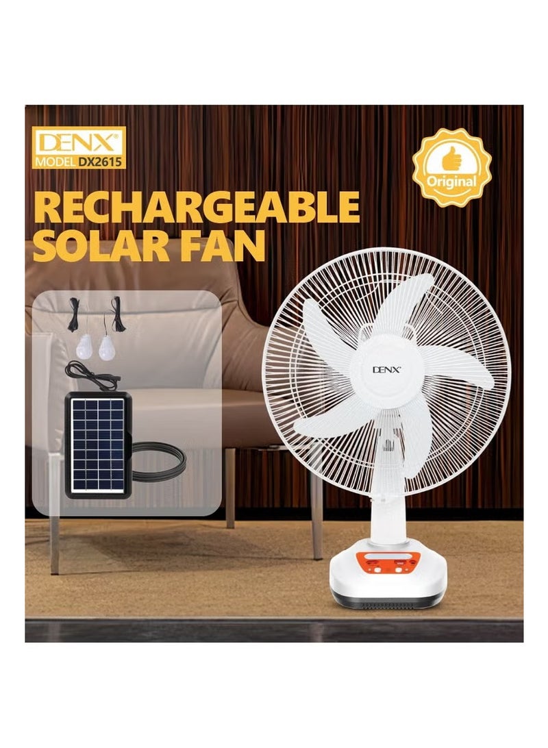 Denx 5-blade solar-powered electric table fan with 2 speeds, 16-inch electric desk fan DX2615 - Image 5